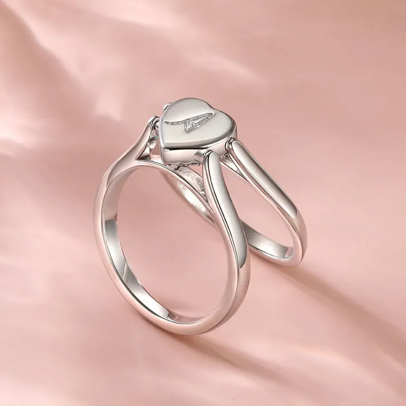 Custom Letter Design  Reversible Heart Diamond Letter Ring & Personalized Custom Initial Design Gifts for Her