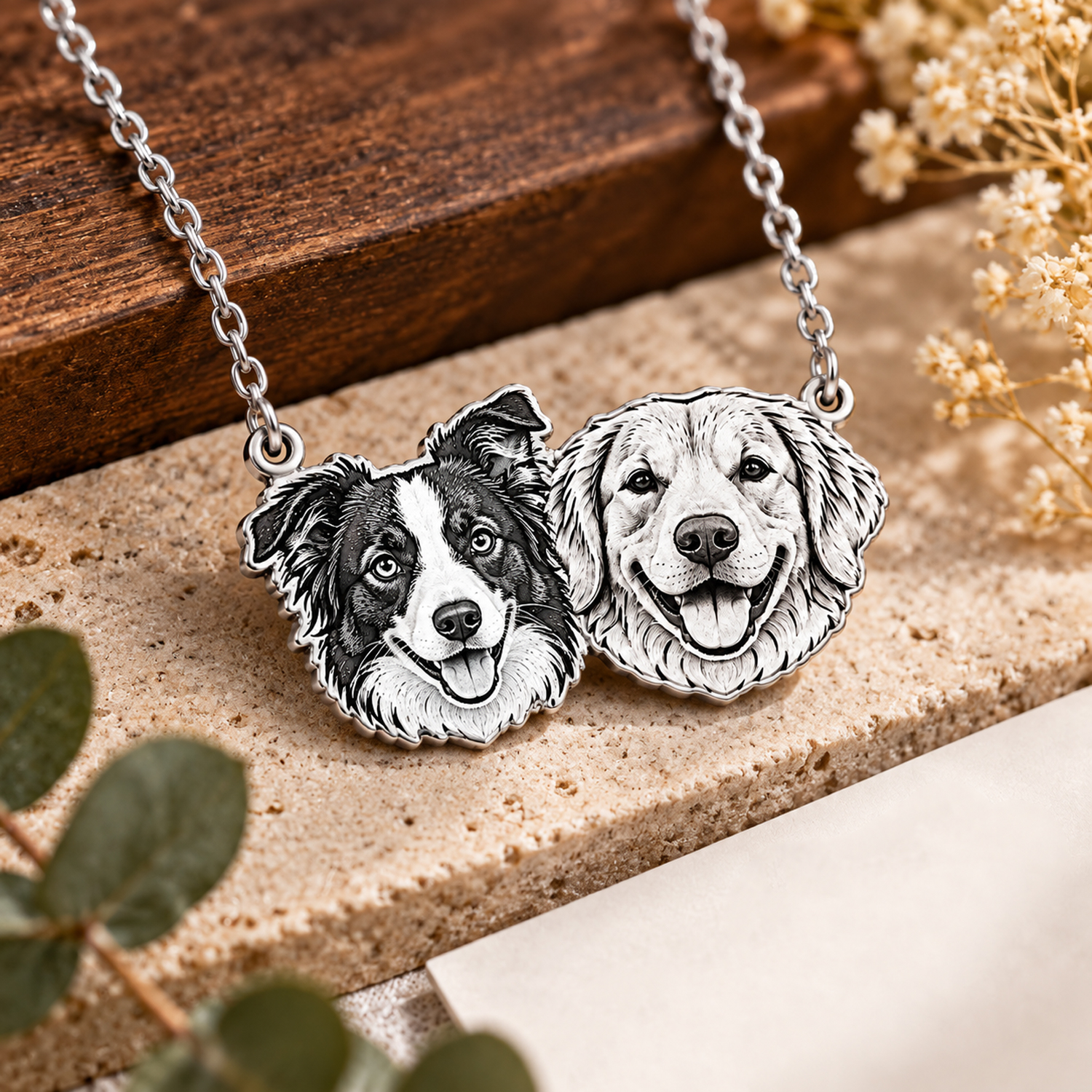 Personalized 925 Sterling Silver 3D Relief Pet Head Charm Necklace Custom  1 To 5 Pet Portrait Pendant Gifts For Pet Owners