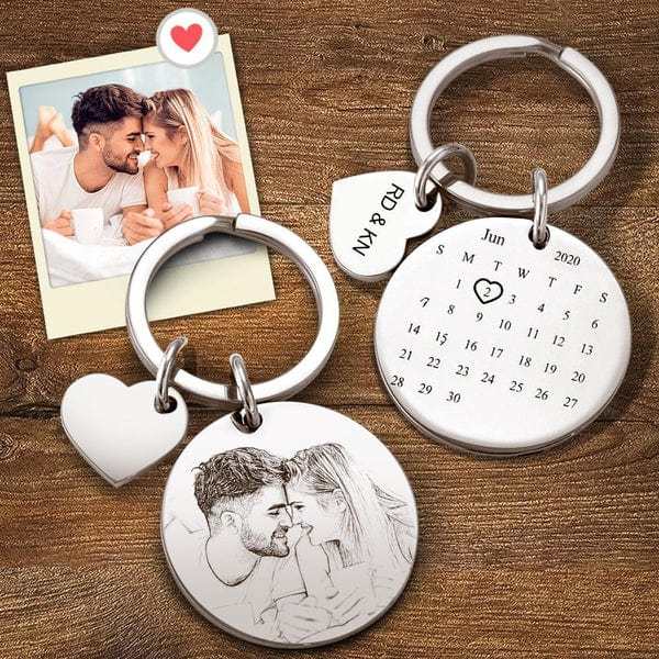 Customized Optional Photo Engraved Calendar Keychain Tag Keychain Perfect Gift For Special Day Best Gifts For Lovers - Giftlab