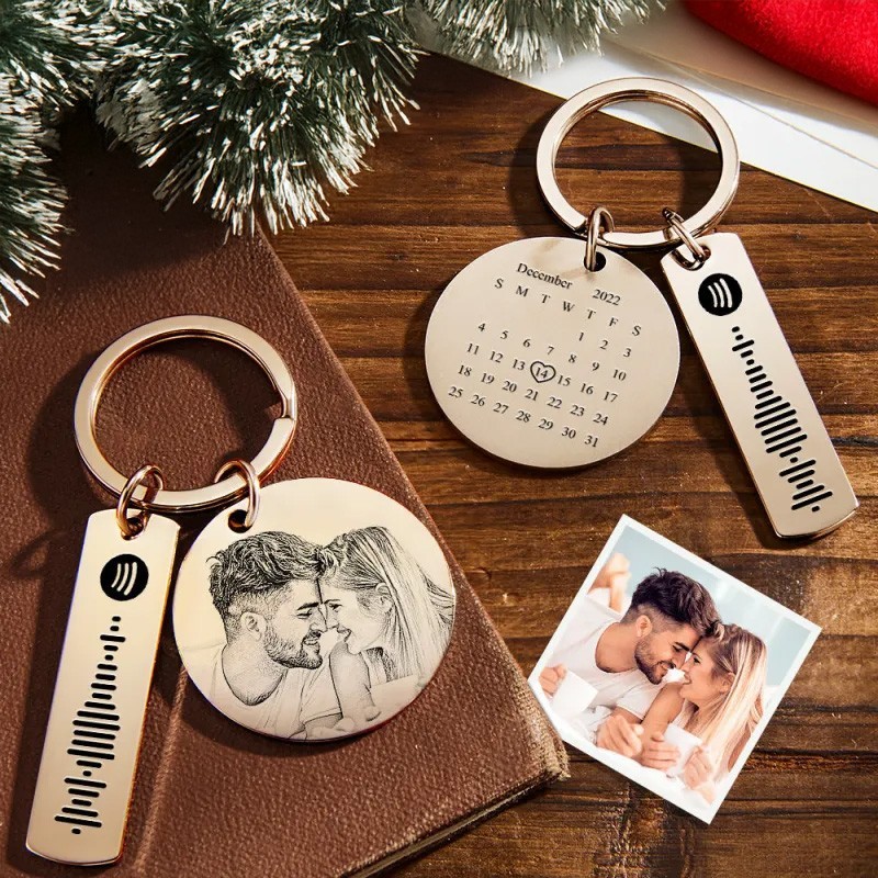 Custom Photo Calendar Spotify Keychain Personalized Stainless Steel Keychain Gift for Lover