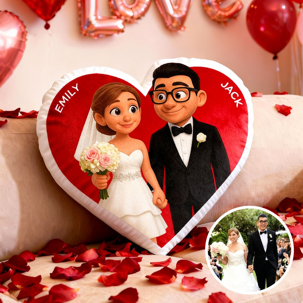 Custom Couple Photo Pillow – Red Heart-shaped Personalized Pillows For Valentine’s Day Gifts - namenecklace