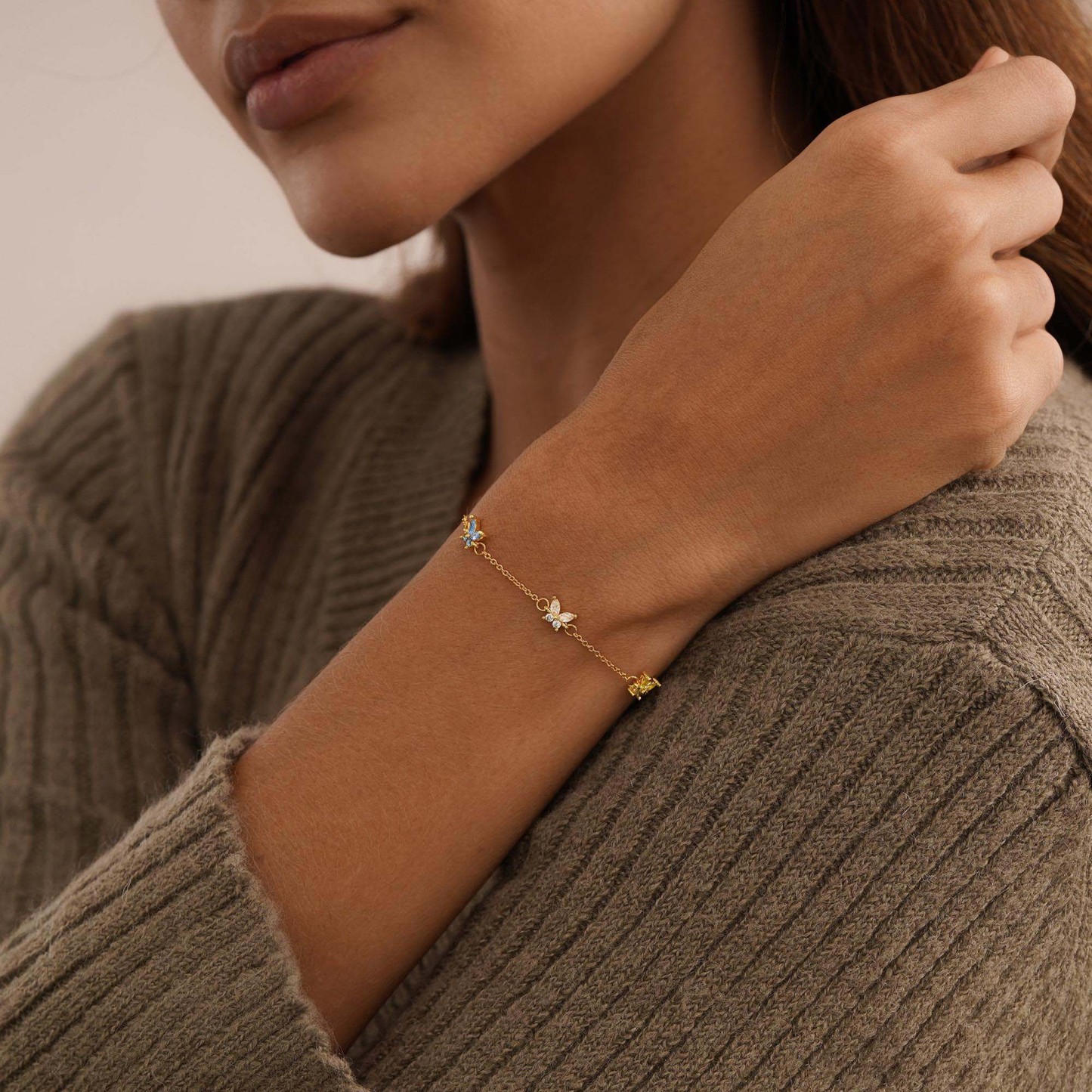 Personalized Butterfly Birthstone Bracelet Custom 1 to 5 Birthstones Jewelry Custom Family Members Names Bracelet Custom Gift for Mom Mother's Day Gift for Wife