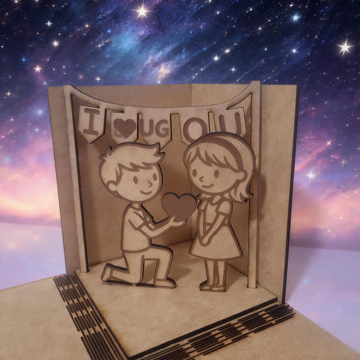 Valentine's Day Surprise Explosion Box with Wooden Figures Romantic Proposal Gift Box with Kneeling Couple Decor Anniversary Gift Box