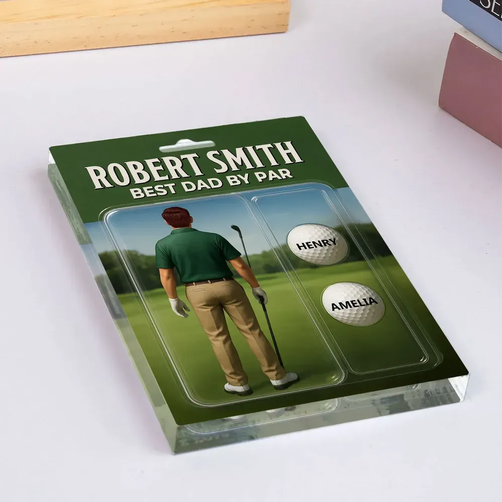 Personalized Acrylic Block Plaque – Best Dad by Par' with Custom Kids' Names, Ideal Father's Day Gift for Golf-Loving Dad