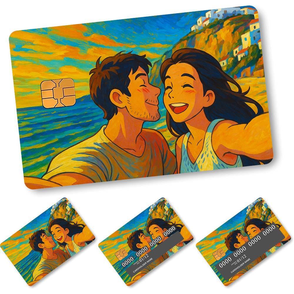 Custom Card Cover Your Photo Sticker Waterproof Card Cover Personalized Card Skin Set 4 Pieces in 1