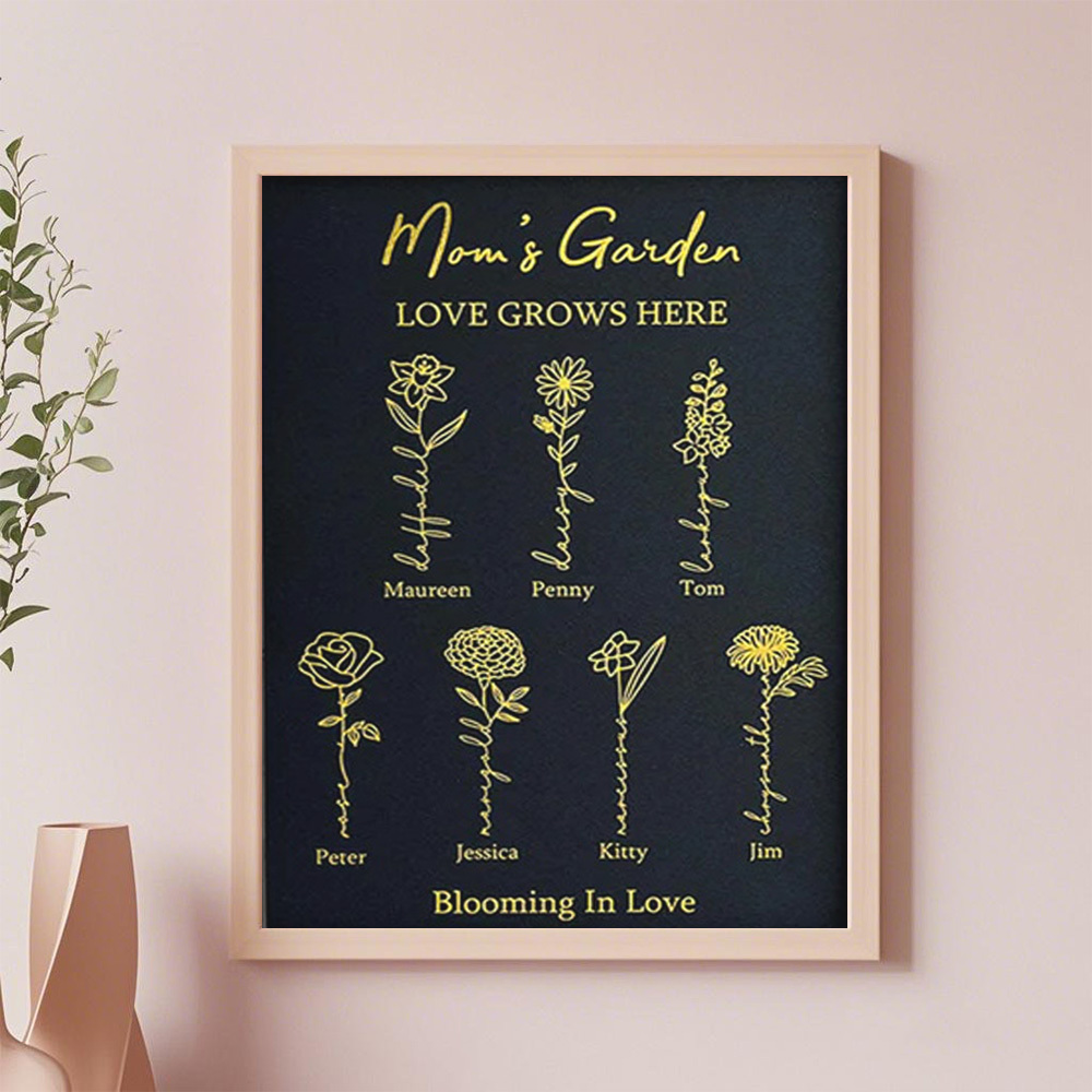 Gifts for Mom Custom Golden Foil Birth Flower Frame