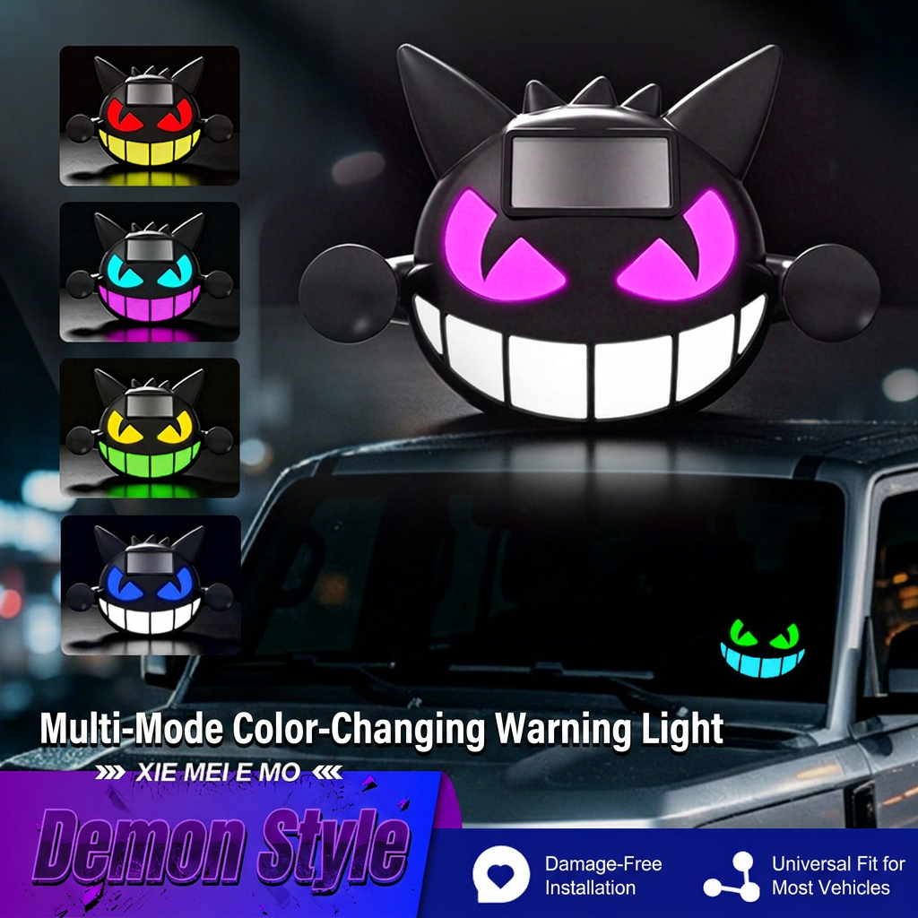 Solar Car Spooky Demon LED Warning Light Wireless Window Ambient Lamp