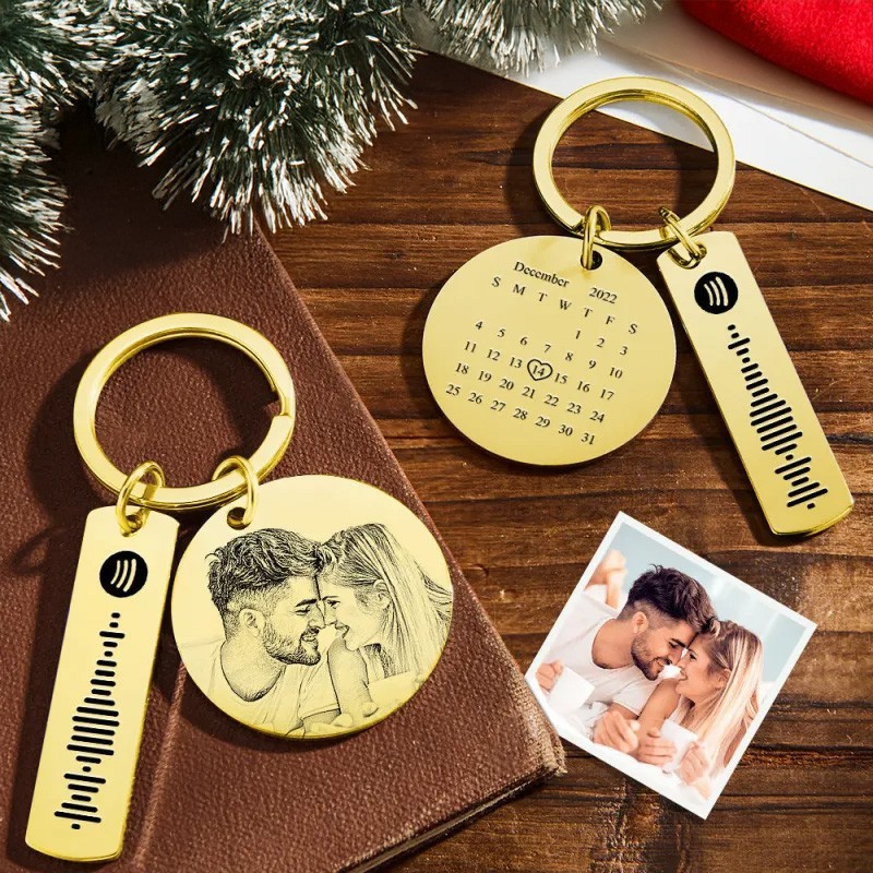 Custom Photo Calendar Spotify Keychain Personalized Stainless Steel Keychain Gift for Lover