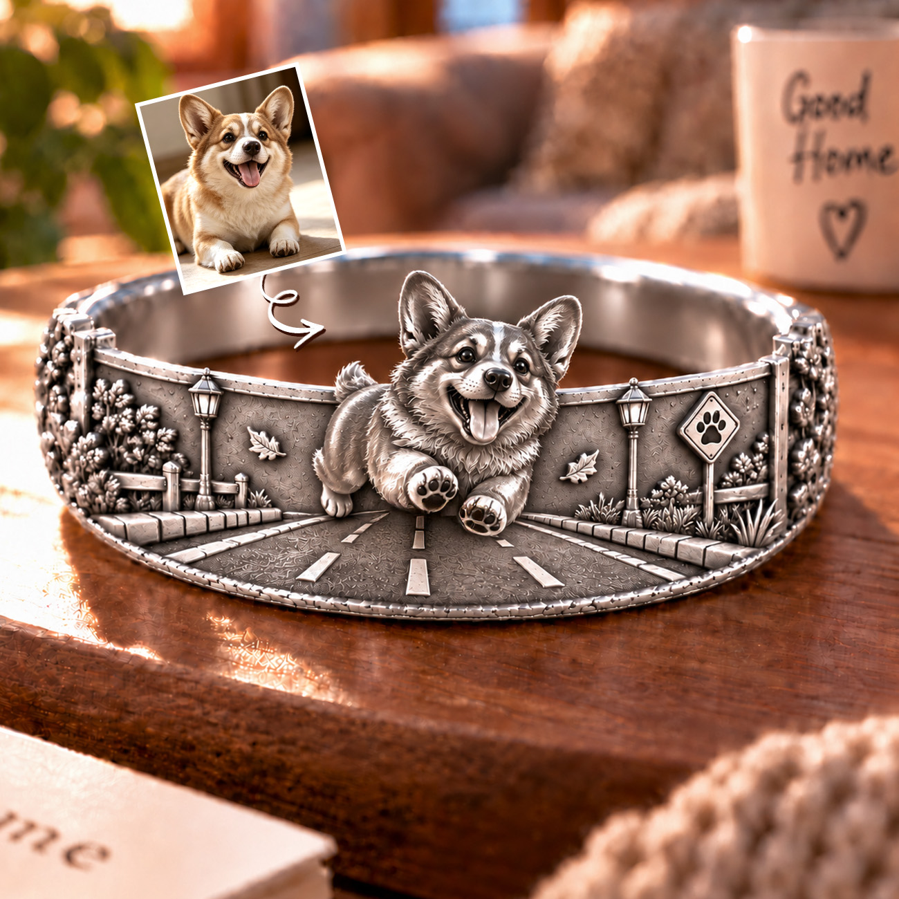 Personalized S925 Sterling Silver 3D Pet Ring, Custom Photo to 3D Sculpted Dog & Cat Animal Ring, Road Trip Scene Unique Pet Mom Keepsake Jewelry