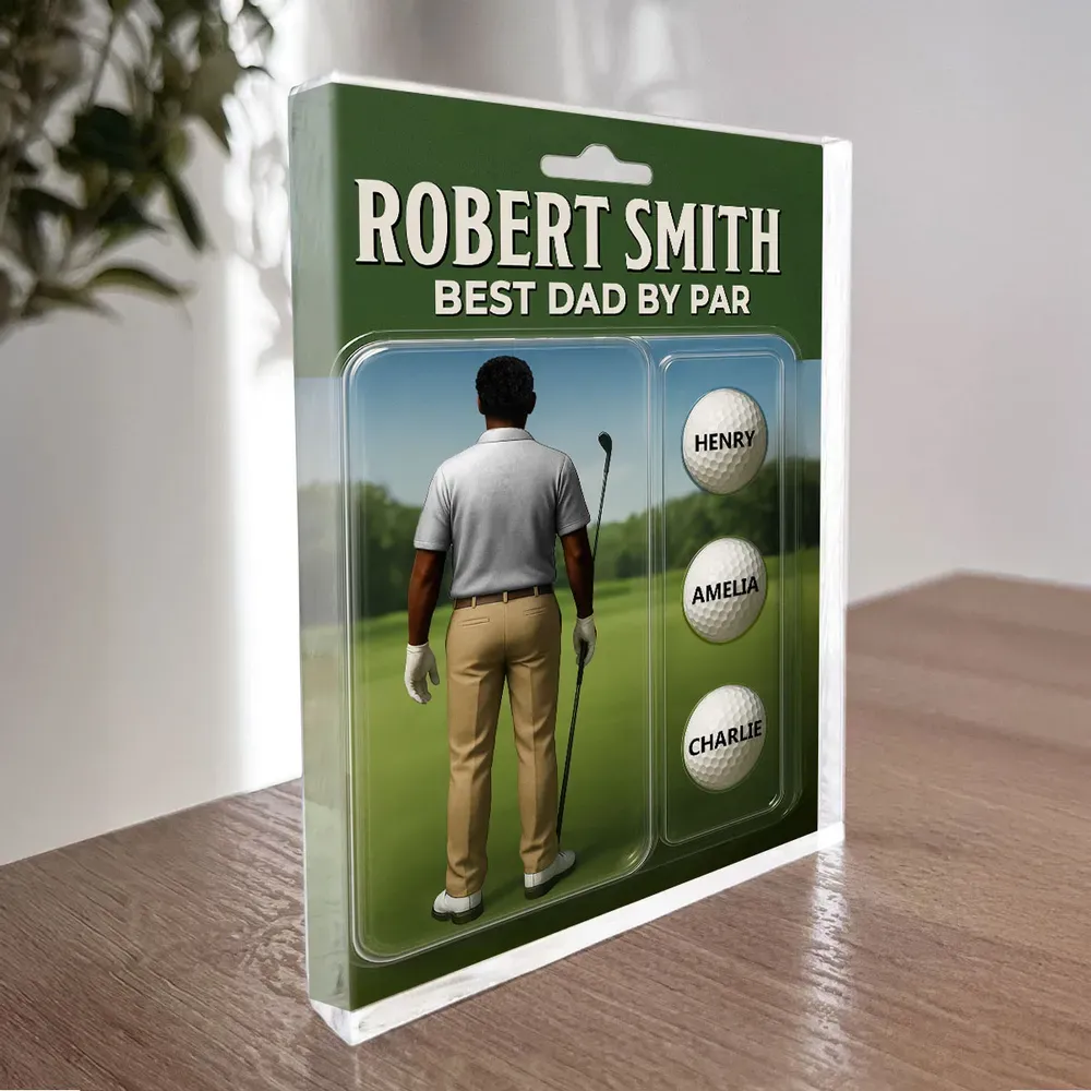 Personalized Acrylic Block Plaque – Best Dad by Par' with Custom Kids' Names, Ideal Father's Day Gift for Golf-Loving Dad