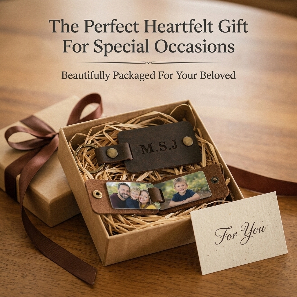 Personalized Inscription Leather Photo Keychain Custom Text Multi Picture Keyring Father's Day Gift for Best Dad Ever