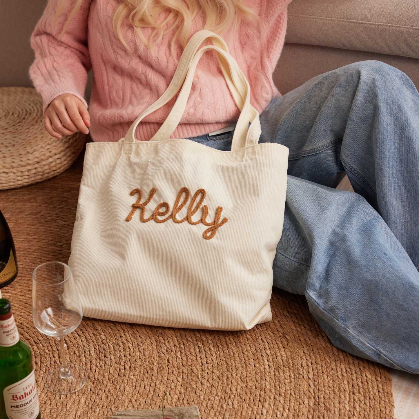 Custom Corduroy Tote Bag Personalized Embroidered Corduroy Tote Bag With Magnetic Buckle Mother's Day Gifts