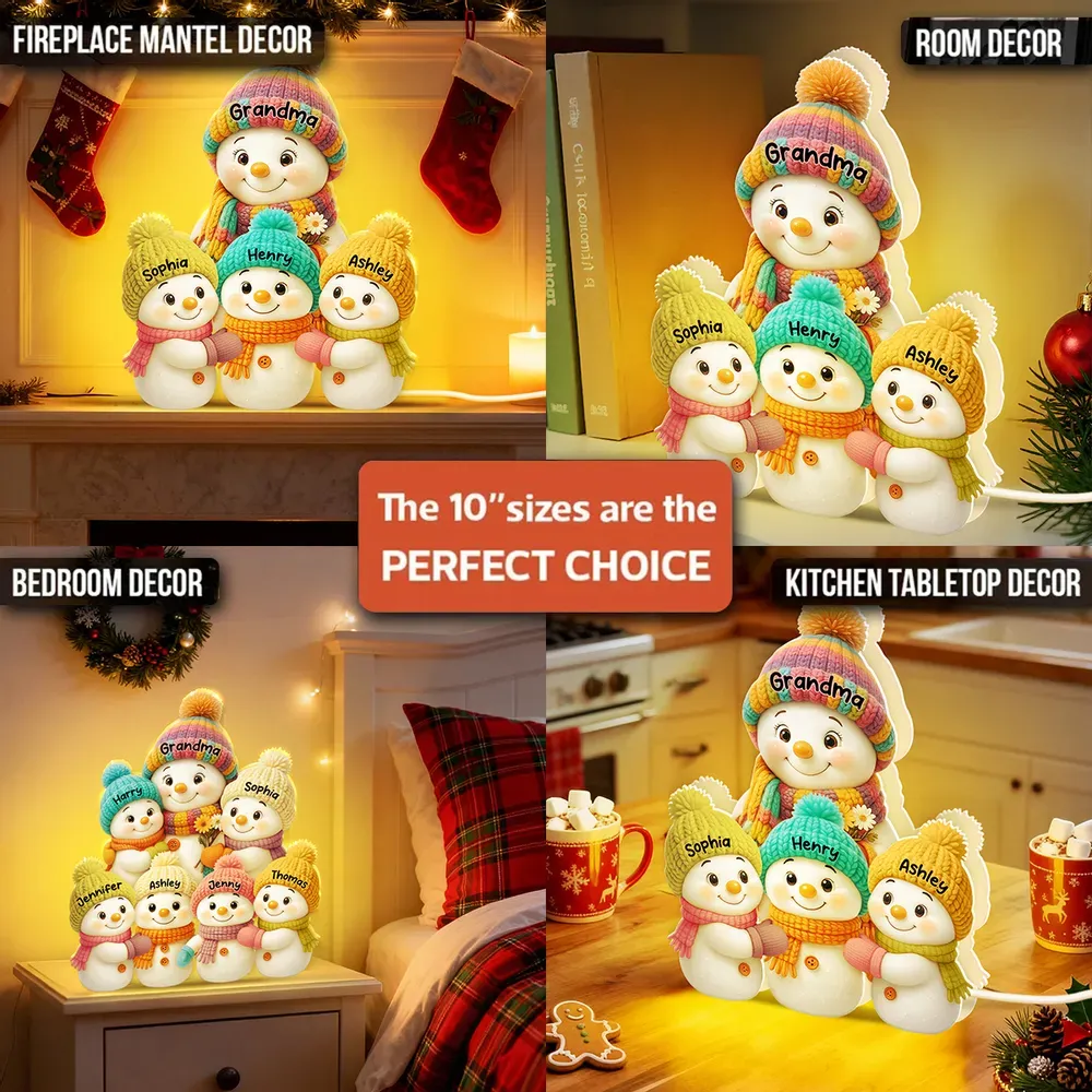 Custom Snowman Family Light Box Personalized Snowman Family Portrait Lamp Grandkids Names Christmas Light Up Decor Christmas  Gifts for Grandma and Grandpa