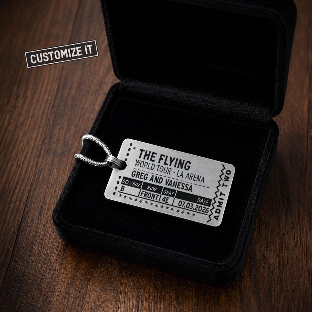 Personalized Concert Ticket Stub Necklace Custom Engraved Stainless Steel Pendant Music Fan Gift
