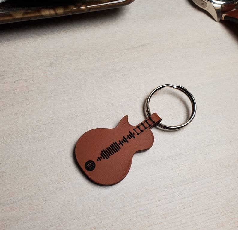 Custom Spotify Code Leather Guitar Pick Keychain Personalized Name Leather Guitar Keychain Anniversary Gift for Him/Her