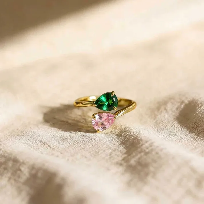 Personalized Two Birthstone Ring for Her – Valentine’s Day Gift for Girlfriend or Wife