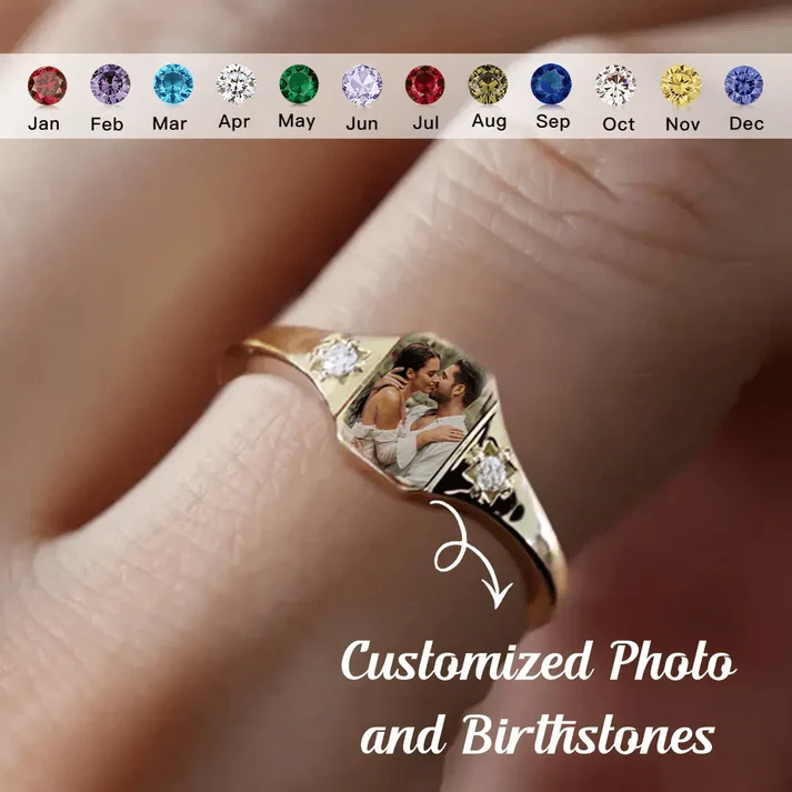 Personalized Birthstone Photo Ring 2 Photo Colors Custom Jewelry Perfect Gift for Her Valentine's Day Gifts