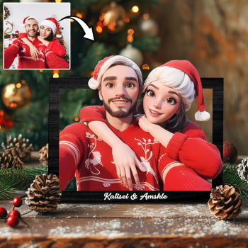 Personalized Cartoon Style 3D Photo Wooden Frame Sign, Custom Family Photo 3D Cartoon Portrait Gift Comic Photo Frame, Wedding Anniversary Christmas Couple Gift	 - MyFaceBoxerUK