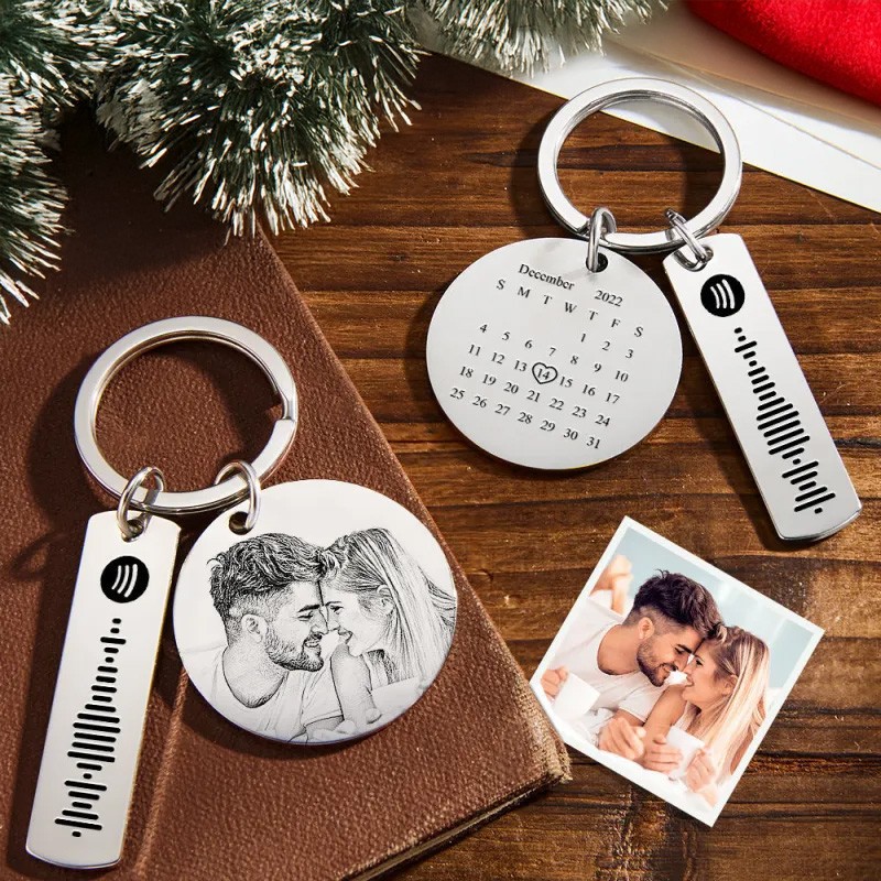 Custom Photo Calendar Spotify Keychain Personalized Stainless Steel Keychain Gift for Lover
