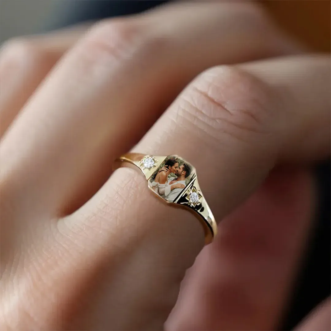 Personalized Birthstone Photo Ring - Buy 2 Free Shipping