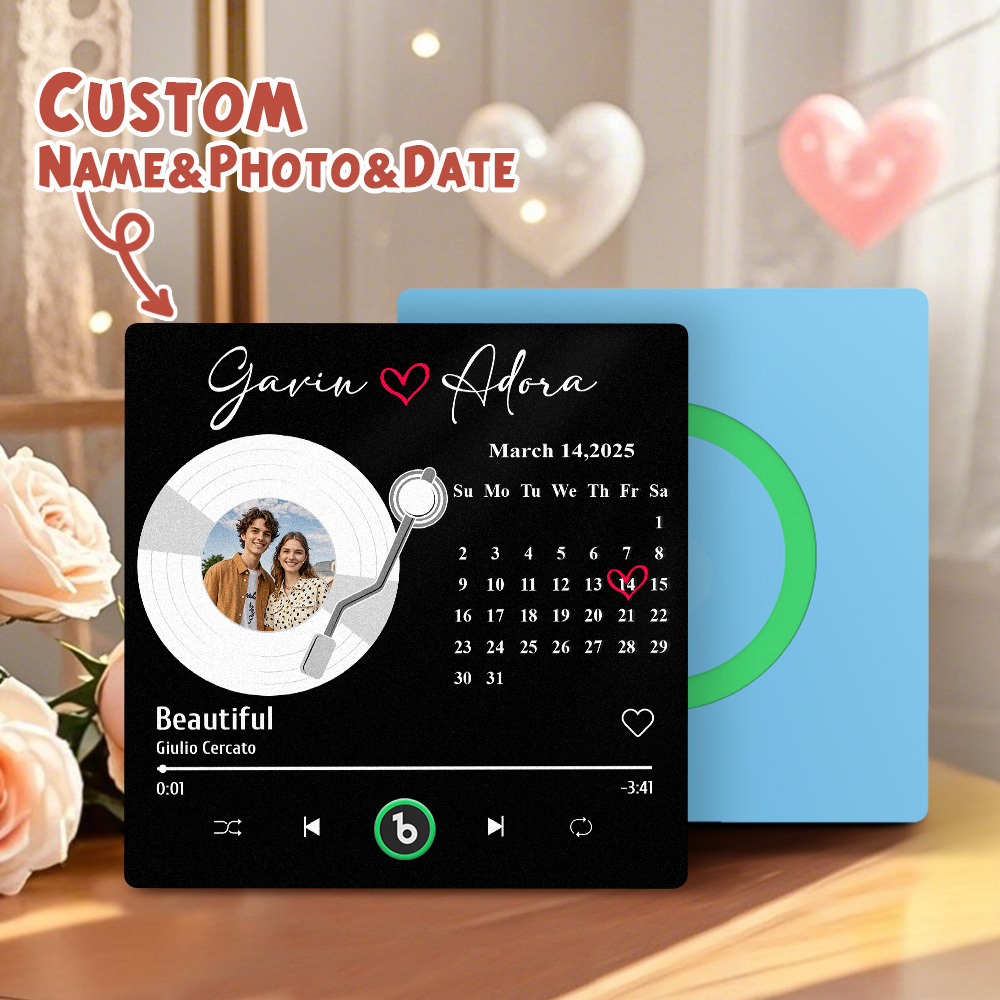 New 4.0 Upgrade Custom Music Fridge Magnet Colorful Frame Album Fridge Magnet Can Play Songs Gift for Couple Can Upload Your Music