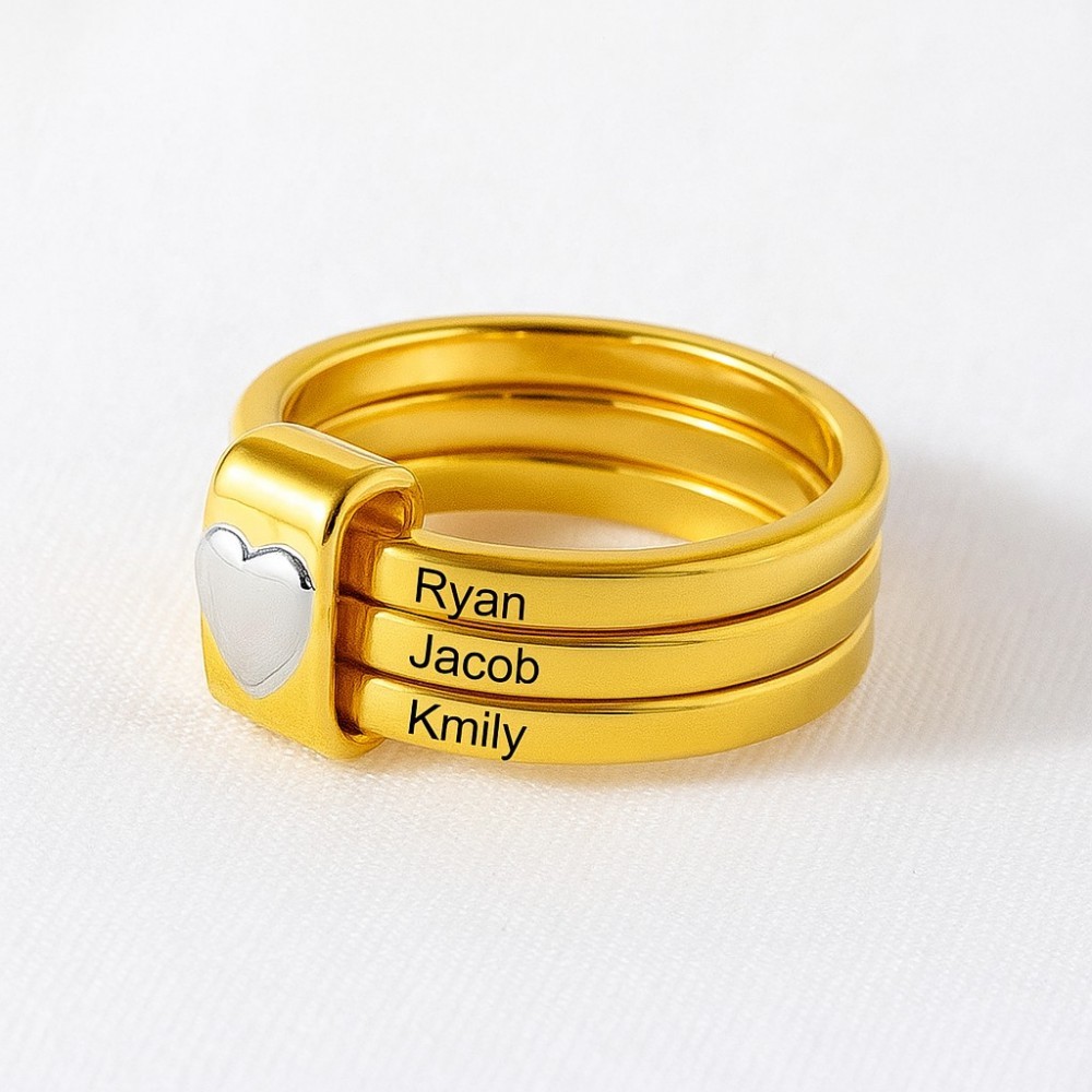 Personalized Sterling Silver Heart Name Stacking Ring Custom Engraved 2-7 Names Jewelry, Perfect Christmas, Valentine��s & Birthday Gift for Mom Grandma