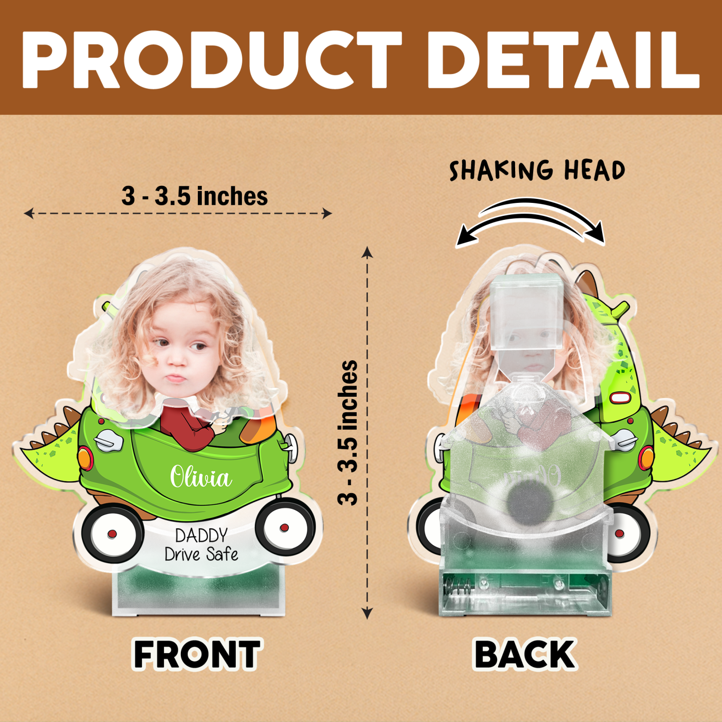 Custom Photo Father's Day Gift, Kids Face Bobblehead Gift for Dad, Custom Drive Safe Daddy Car Decor , Gift for New Dad Shaking Head Standee