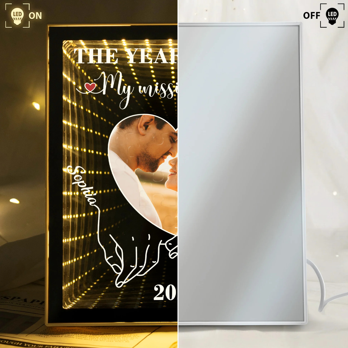 The Year I Found My Missing Piece Personalized Photo Infinity Mirror Light Box Custom Picture Infinity Mirror Wall Decor Valentine's Day Gifts