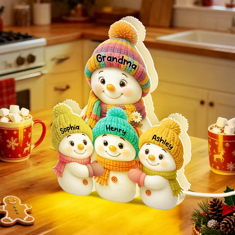 Custom Snowman Family Light Box Personalized Snowman Family Portrait Lamp Grandkids Names Christmas Light Up Decor Christmas  Gifts for Grandma and Grandpa