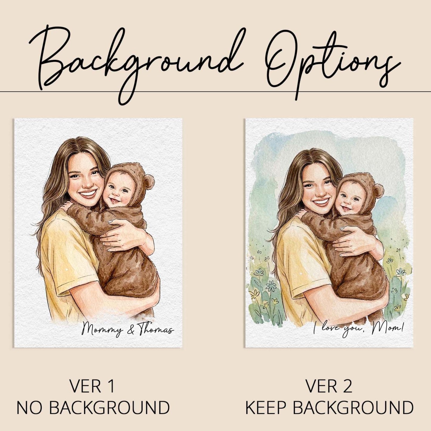 Personalized Photo to Illustration Custom Canvas Print Custom Portrait and Message Custom Photo to Art First Mother's Day Gift for New Mom - namenecklace