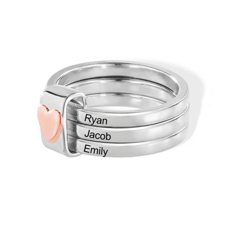 Personalized Sterling Silver Heart Name Stacking Ring Custom Engraved