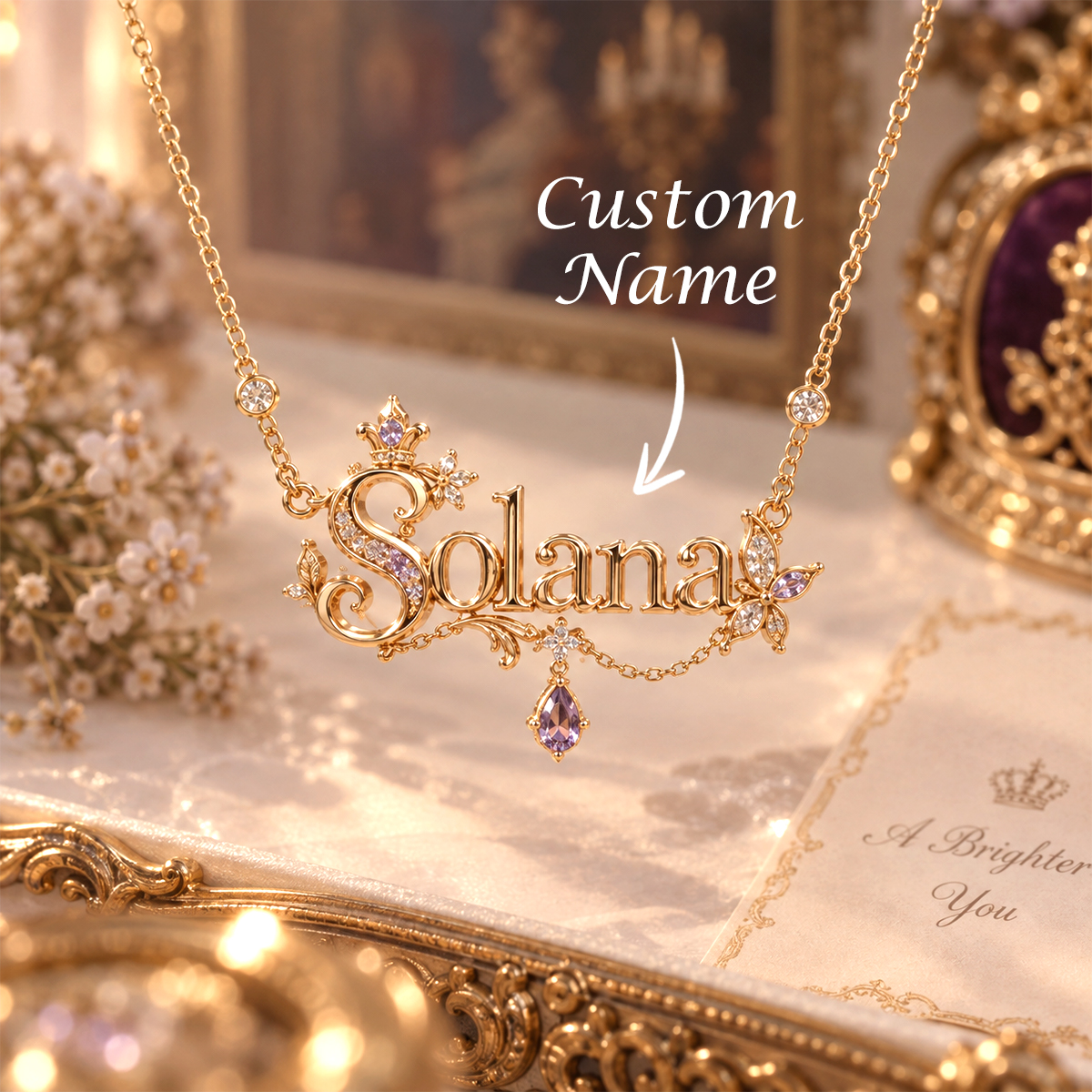Royal Court Name Necklace – 925 Sterling Silver Personalized Necklace with Regal Gothic Design