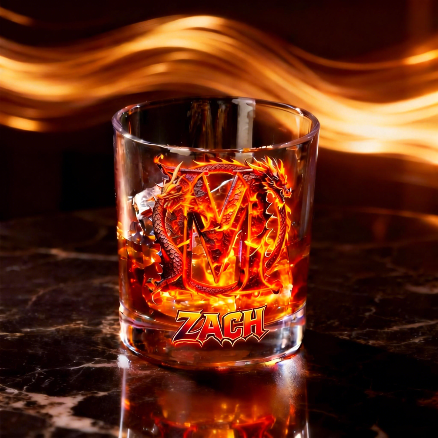 Personalized Fire Dragon Whiskey Glass Custom Monogram Initial With Fire Dragon Wrap Glassware Unique Fire Dragon Whiskey Glass Gift for Him