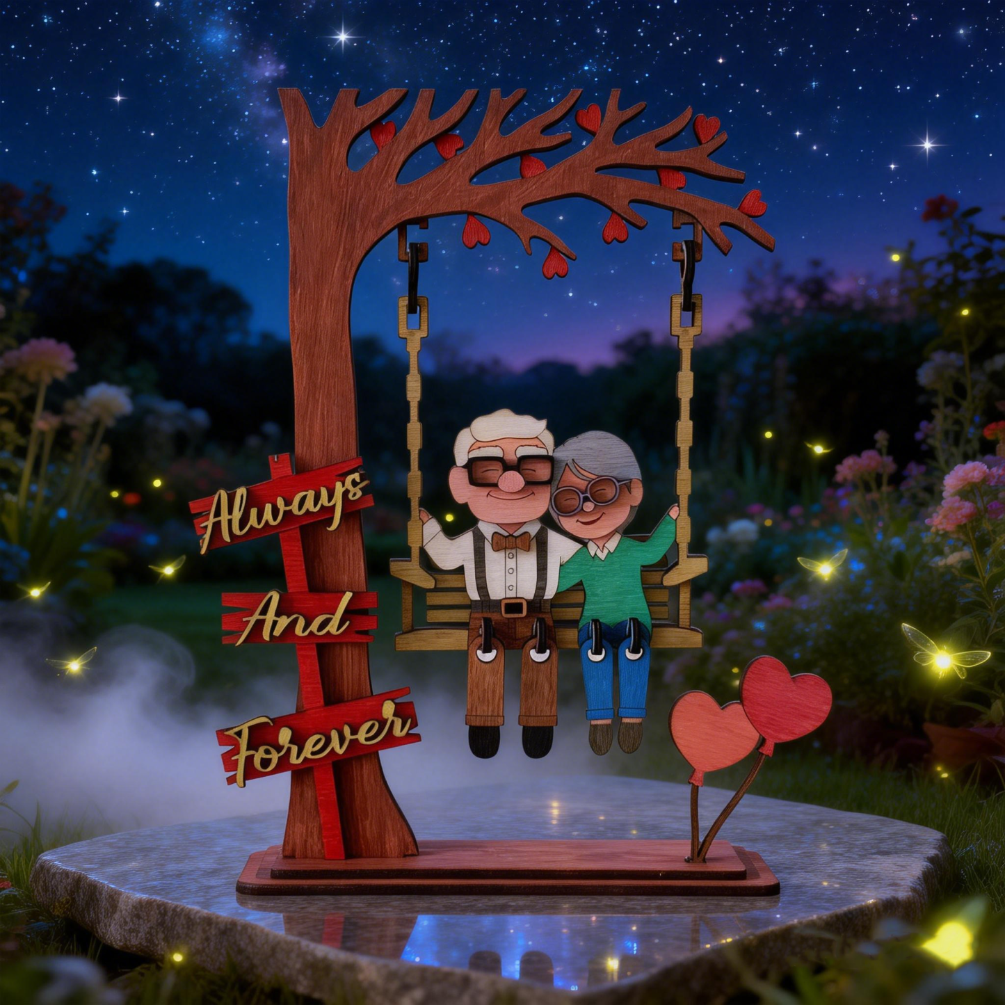 Custom Photo to Cartoon Couple on Swing Wooden Decor Personalized Relationship Milestone Tabletop Swing Ornament Valentine's Day Wooden Art