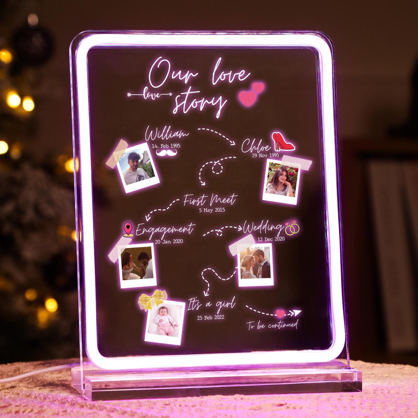 Personalized Our Love Story LED Acrylic Plaque Custom Timeline Milestone Anniversary Night Light Valentine's Day Gift
