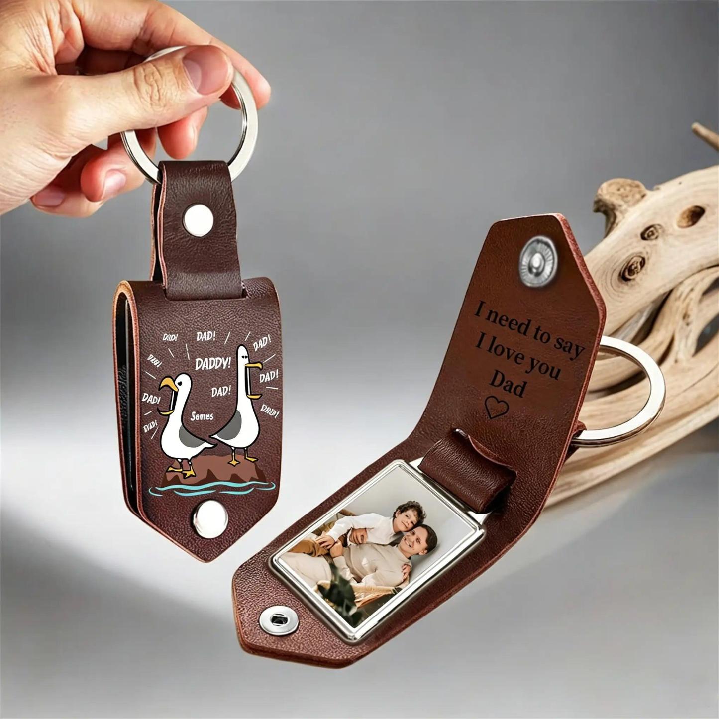 Personalized Photo Leather Keychain Custom Text Metal Tag Keyring Funny Father's Day Gift for Husband