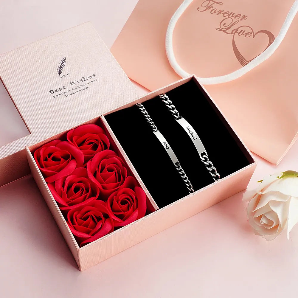 Custom Engraved Bracelet Set Personalized Fashion Bracelet For Couples Unique Personalized Bracelets for Valentines' Day Gift