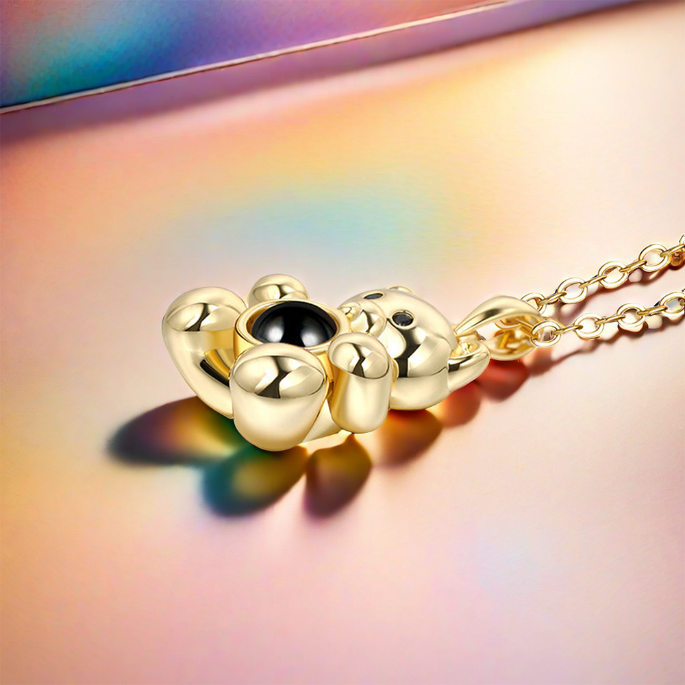 "Fall in Love" Teddy Bear Personalized Photo Projection Sterling Silver Necklace