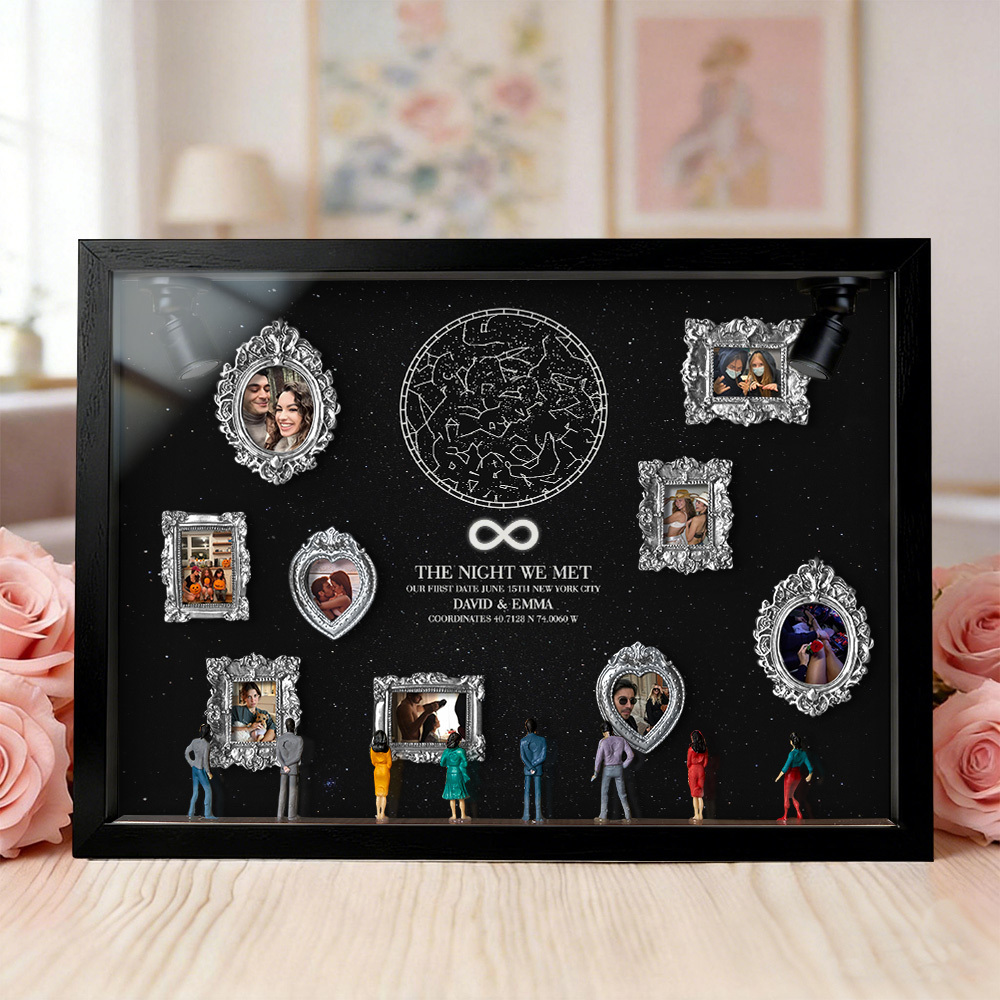 Custom Miniature Art Gallery Shadow Box for Couples Personalized Museum of Us Frame with The Night We Met Star Map Romantic Valentine's Day Gift