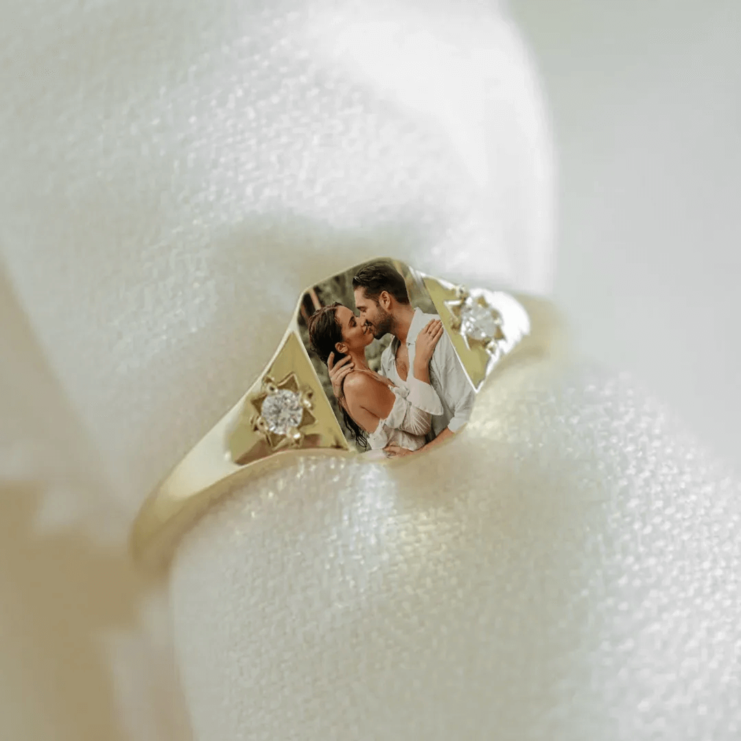 Personalized Birthstone Photo Ring - Buy 2 Free Shipping