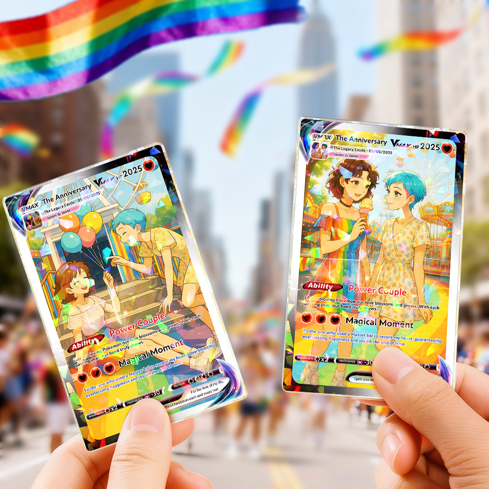 Custom LGBT Photo Card Comics Style Collectible Unique Christmas Gift for Couples & Lovers - namenecklace