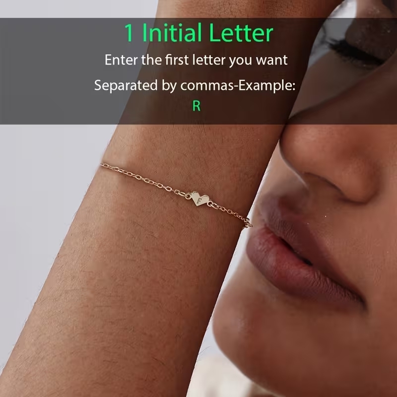 Custom Personalized Initials Heart-Shaped Bracelet Plated Custom English Name & Initials Minimalist Friendship Jewelry for Women, Mother'S Day & Christmas Gift