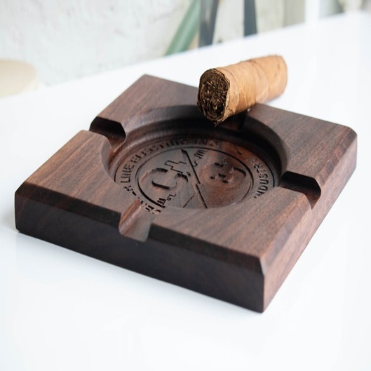 Personalized Wooden Cigar Ashtray with Custom Business Logo, Corporate