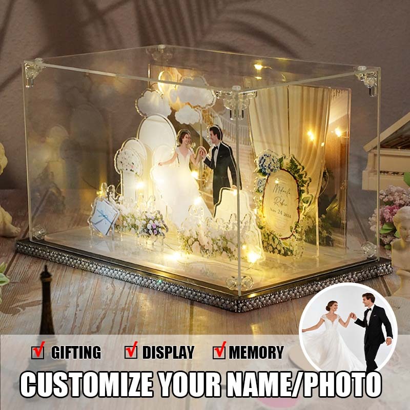 Custom 3D Acrylic Wedding Decoration Miniature Landscape Display Engaged Couple Gift Personalized Desktop Photo Display
