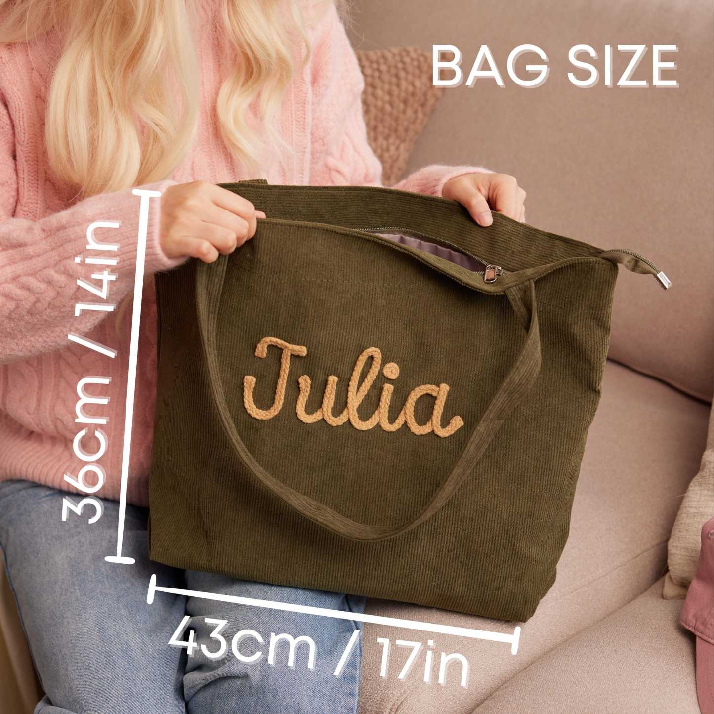 Custom Corduroy Tote Bag Personalized Embroidered Corduroy Tote Bag With Magnetic Buckle Mother's Day Gifts