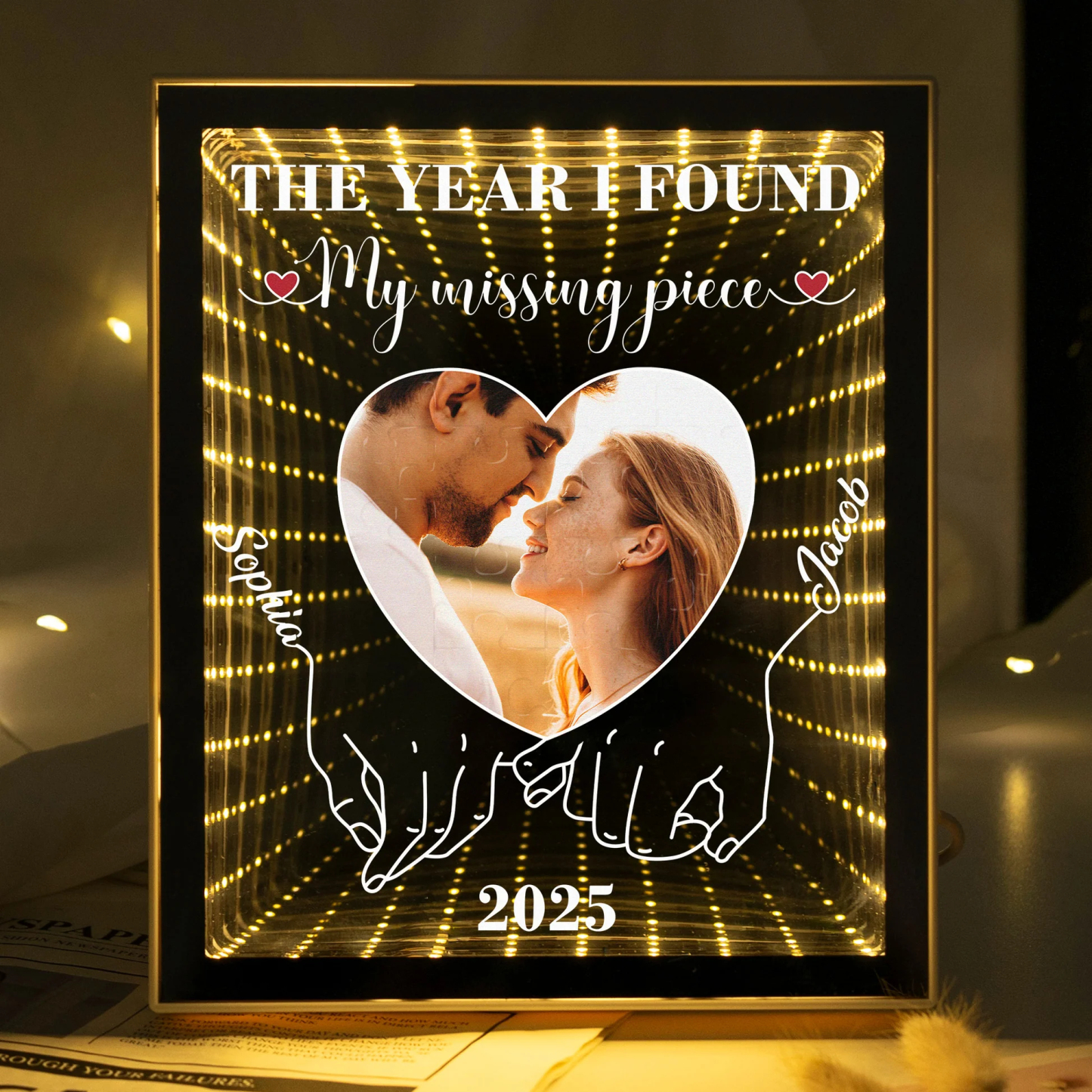 The Year I Found My Missing Piece Personalized Photo Infinity Mirror Light Box Custom Picture Infinity Mirror Wall Decor Valentine's Day Gifts