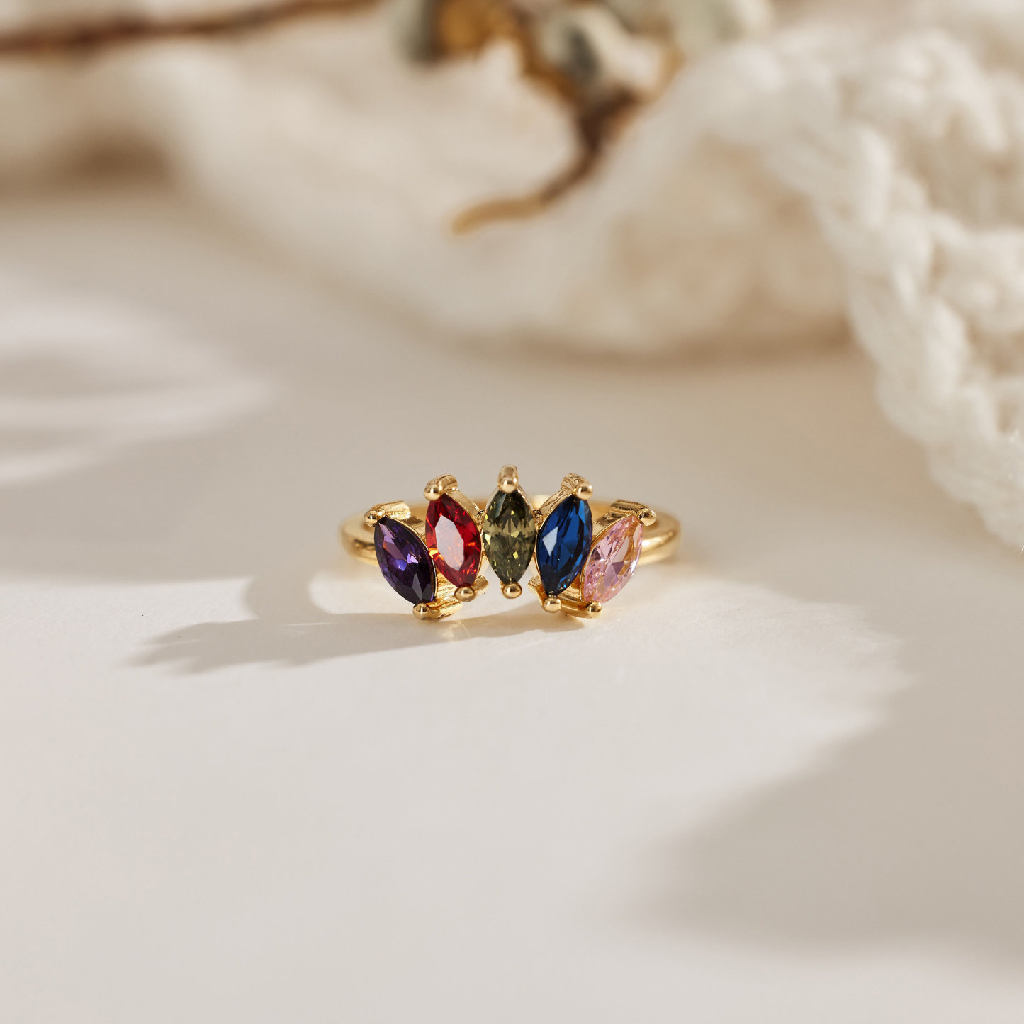 Custom Family Birthstone Ring Personalized Dainty Marquise Birthstone Ring Valentine's Day Gift for Her