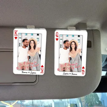 King/Queen Of My Heart Couple Custom Photo - Personalized Acrylic Car Visor - Valentine's Day Gift, Anniversary Gift For Him, For Her - namenecklace