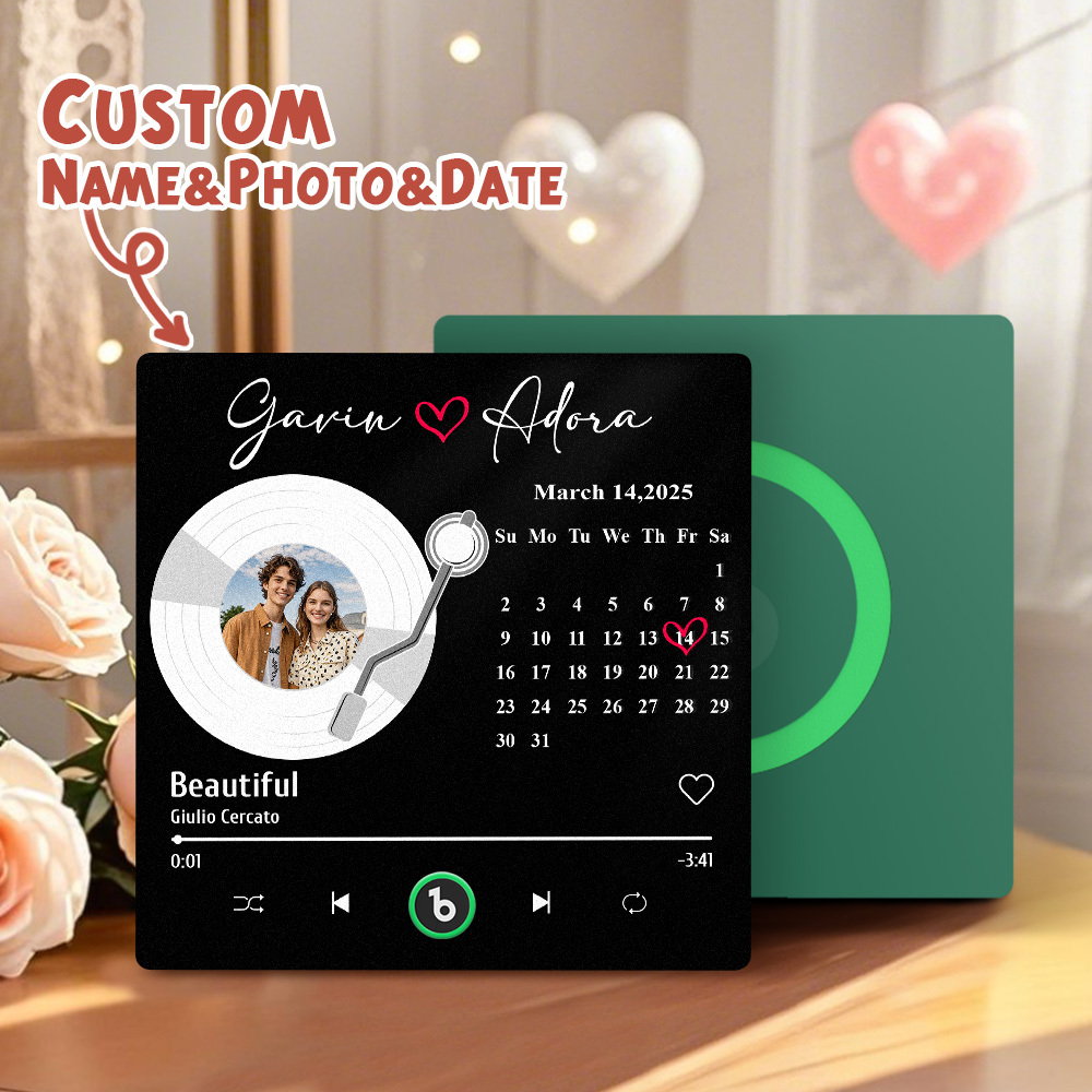 New 4.0 Upgrade Custom Music Fridge Magnet Colorful Frame Album Fridge Magnet Can Play Songs Gift for Couple Can Upload Your Music