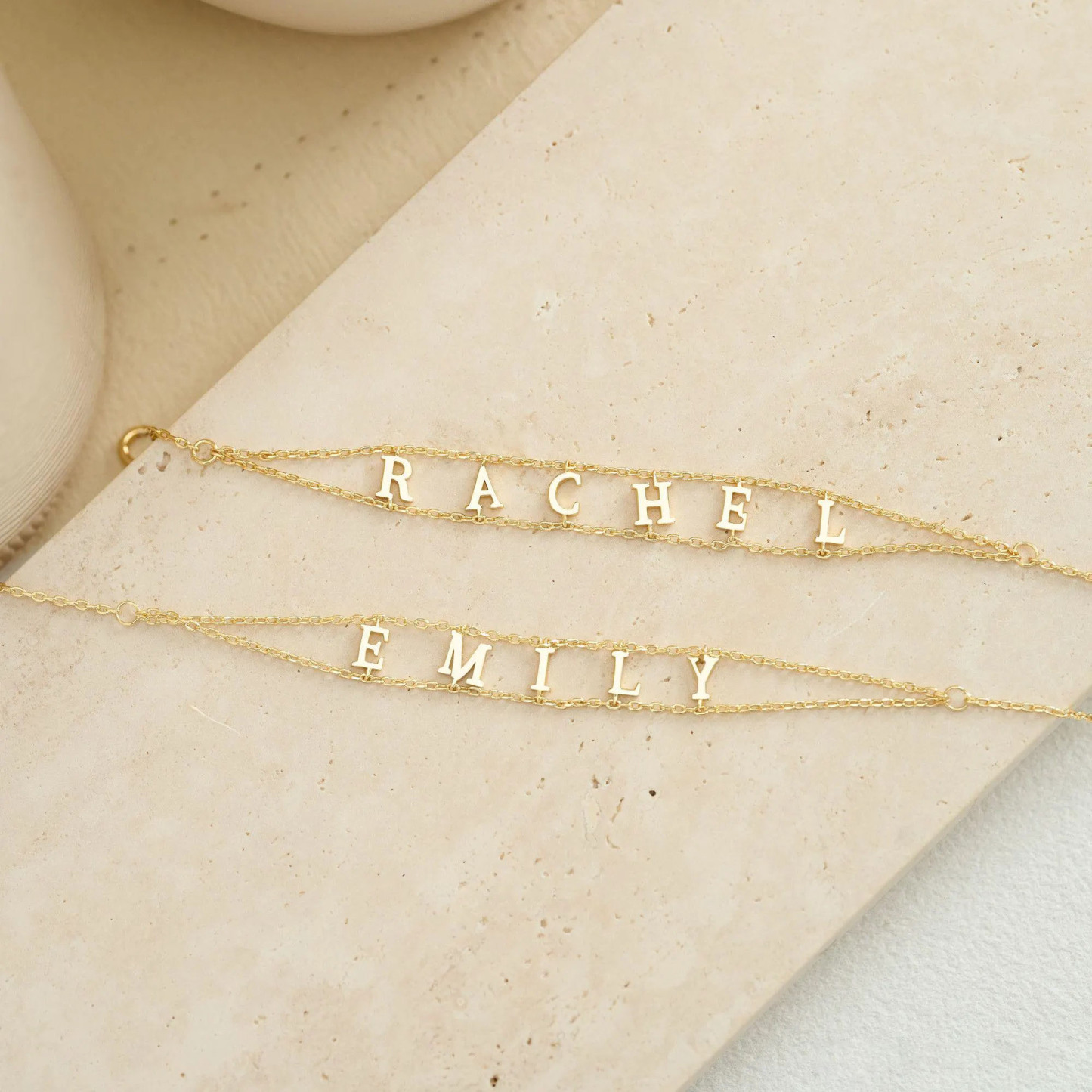 Custom Double Chain Name Bracelet Personalized Layered Chain Name Bracelet Dainty Customized Nameplate Bracelet